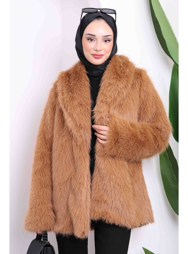 İmaj Butik Camel Kısa Kürk Kaban