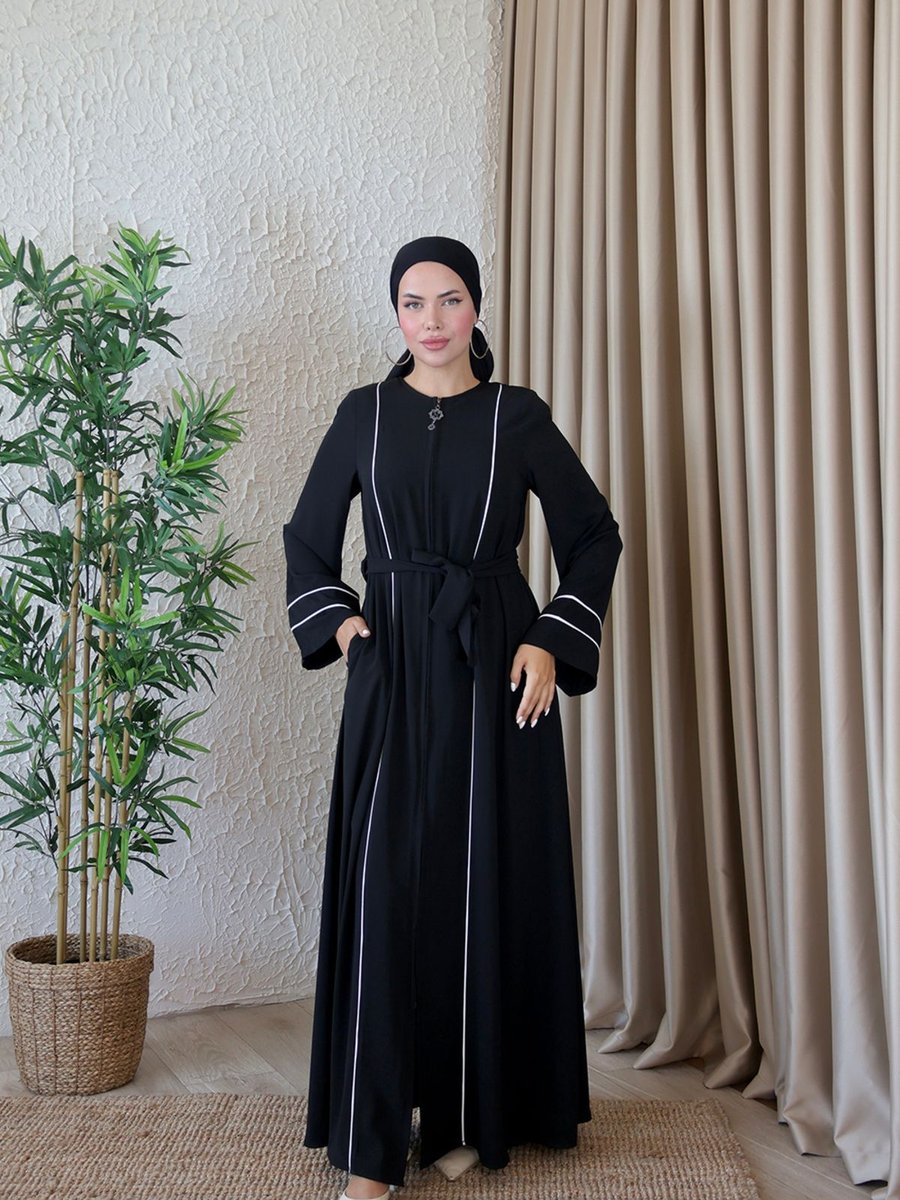 H Hijab Center Medine İpeği Önü Ve Kol Ağzı Biyeli Ferace Boy Cm