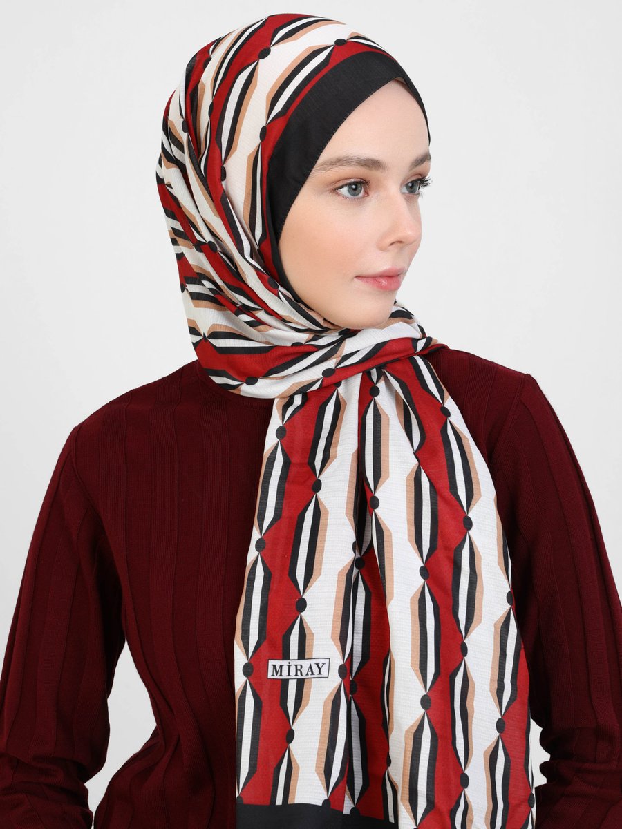 Miray Bordo Nevada Pamuk Şal Çizgi Desen Siyah