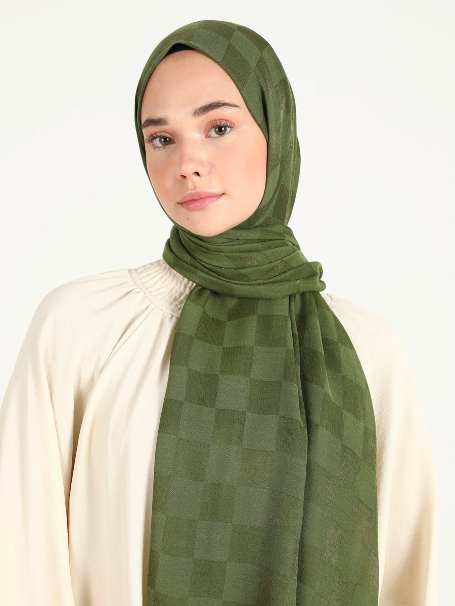 Miray Asker Yeşili Dama Karla Şal
