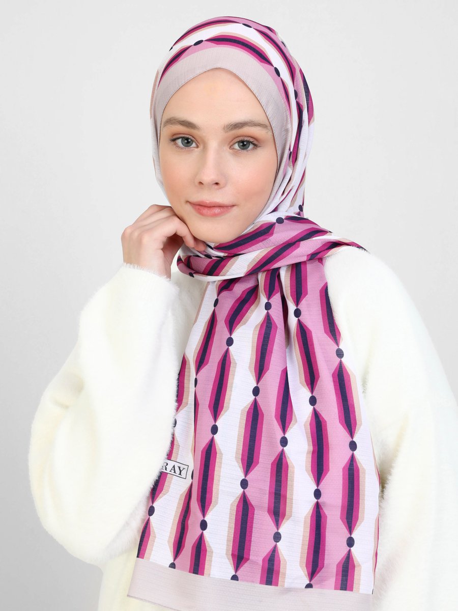 Miray Pudra Nevada Pamuk Şal Çizgi Desen Taş