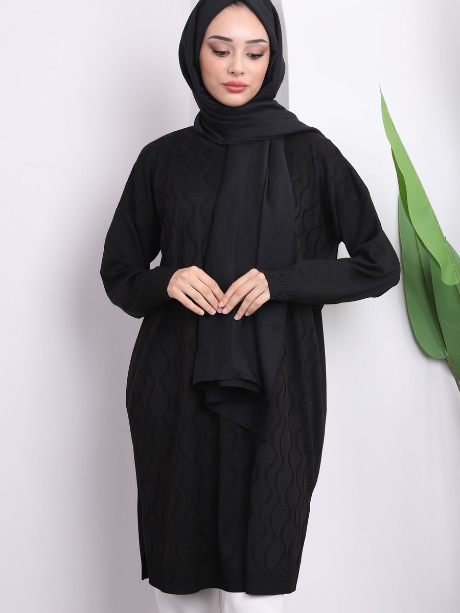 İmajbutik Siyah Soğuk İplik Merserize Triko Tunik