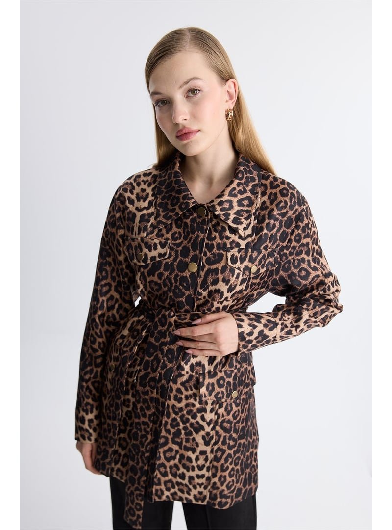 AHEL Koyu Leopar Desen Ceket
