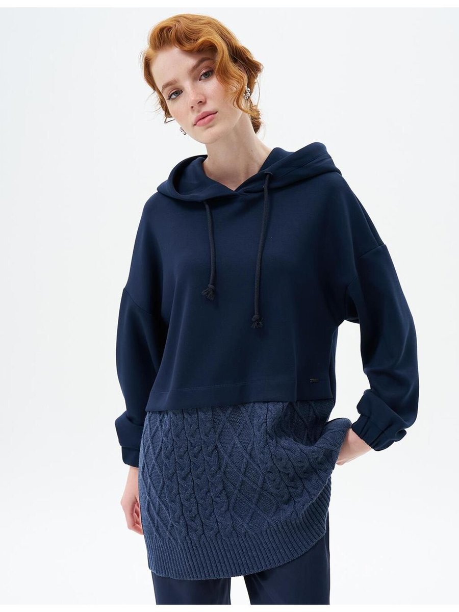 Kayra Triko Garnili Sweatshirt Koyu Lacivert