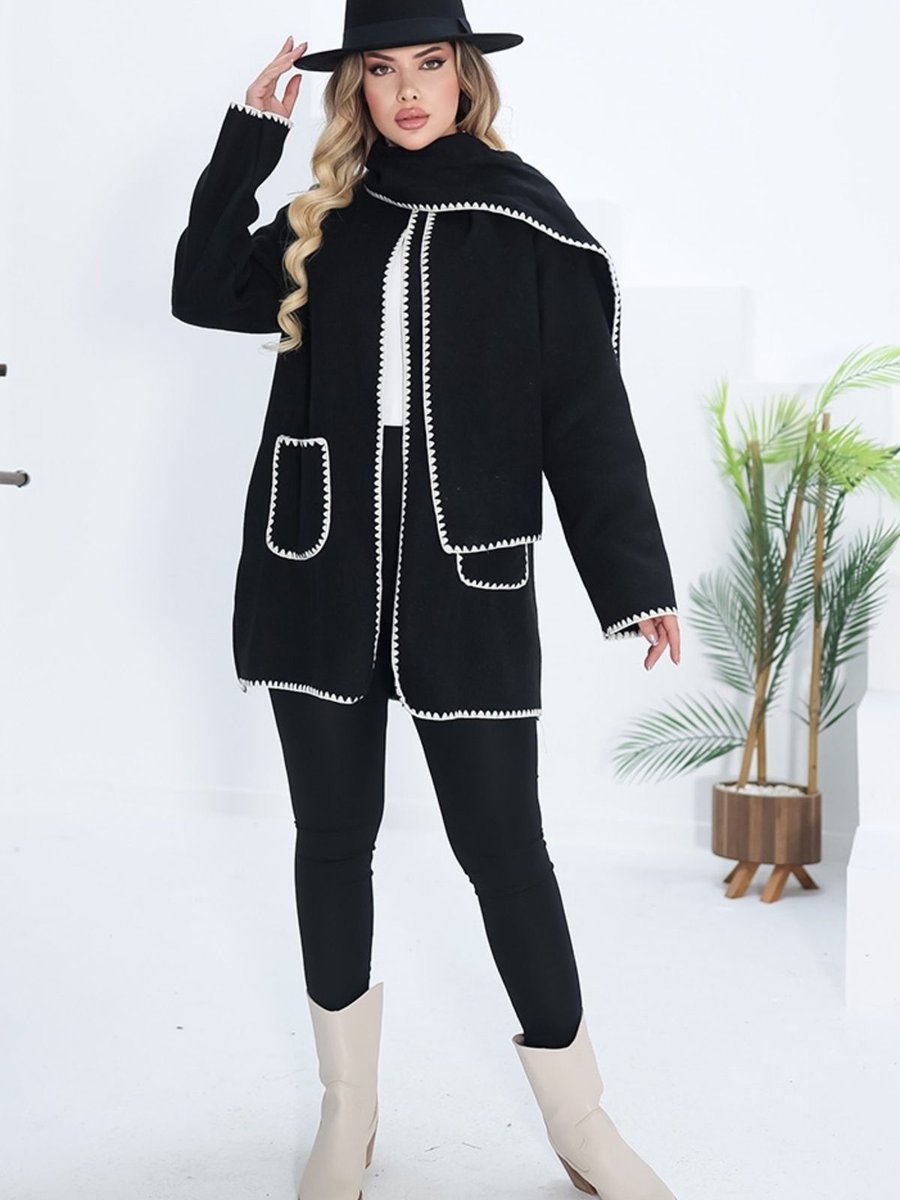 Bestenur Sarel Atkılı Kaşe Ceket Siyah