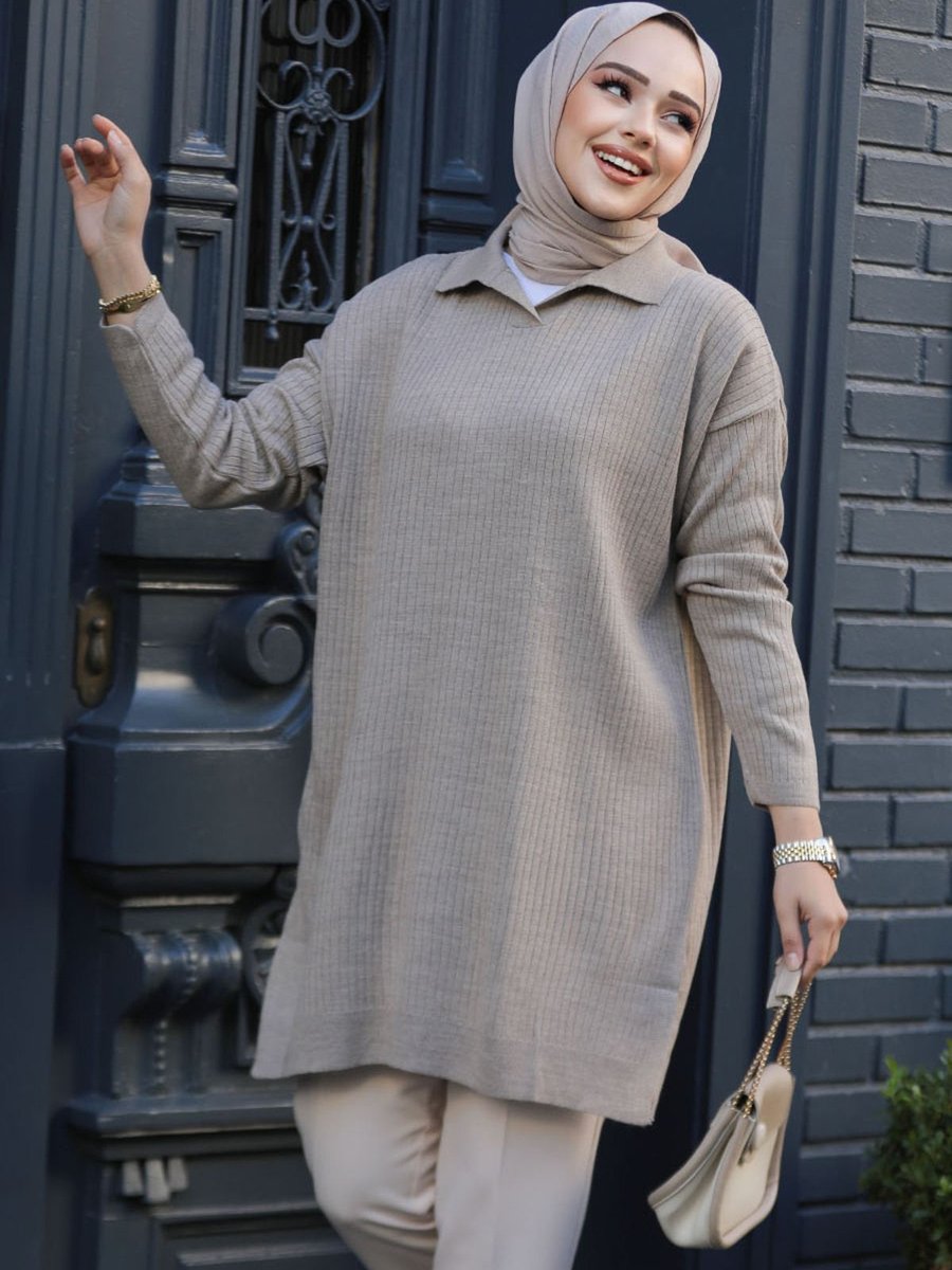 Neva Style Fitilli Vizon Triko Tunik