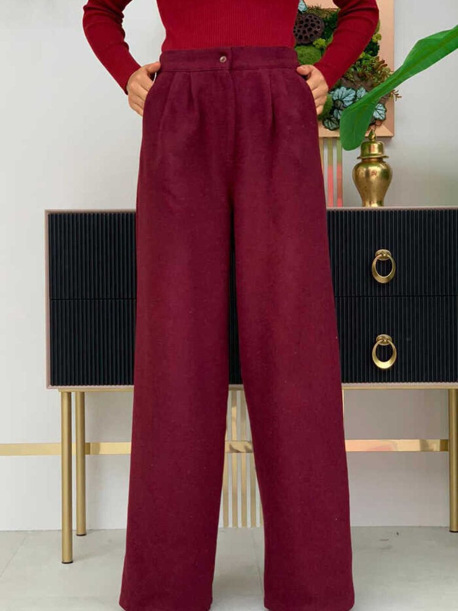 Bym Fashion Fermuarlı Cep Detaylı Kaşe Pantolon Bordo