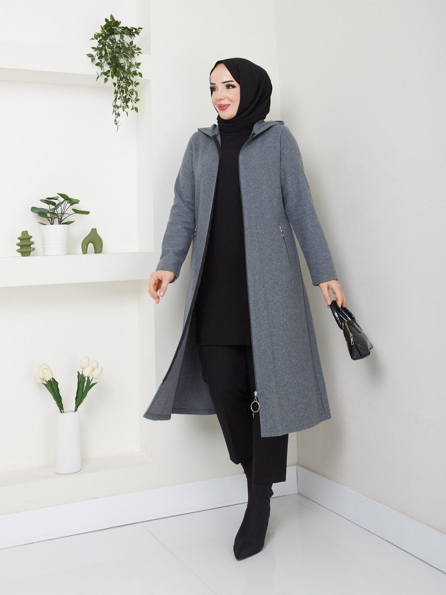Dlc Tekstil Fermuarlı Kapüşonlu Cepli Kaşe