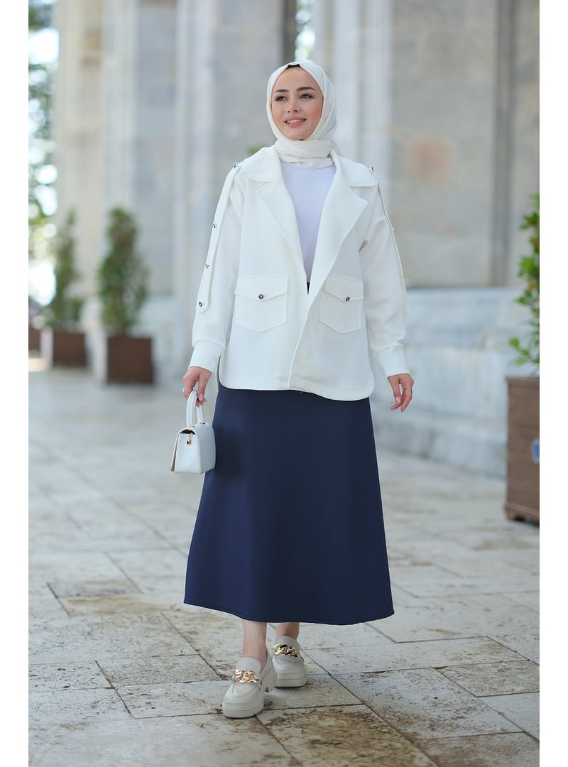 Locco Moda Lacivert Beli Lastikli Scuba Etek