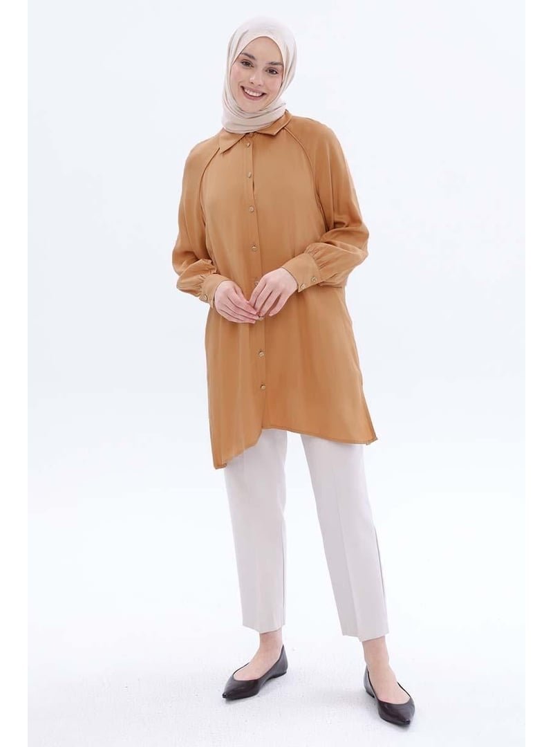 Allday Camel Büyük Beden Reglan Kol Gömlek Tunik