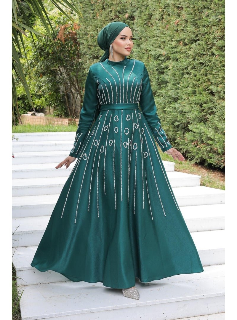 Hakimoda Zümrüt Yeşili Selya Krep Saten Abiye