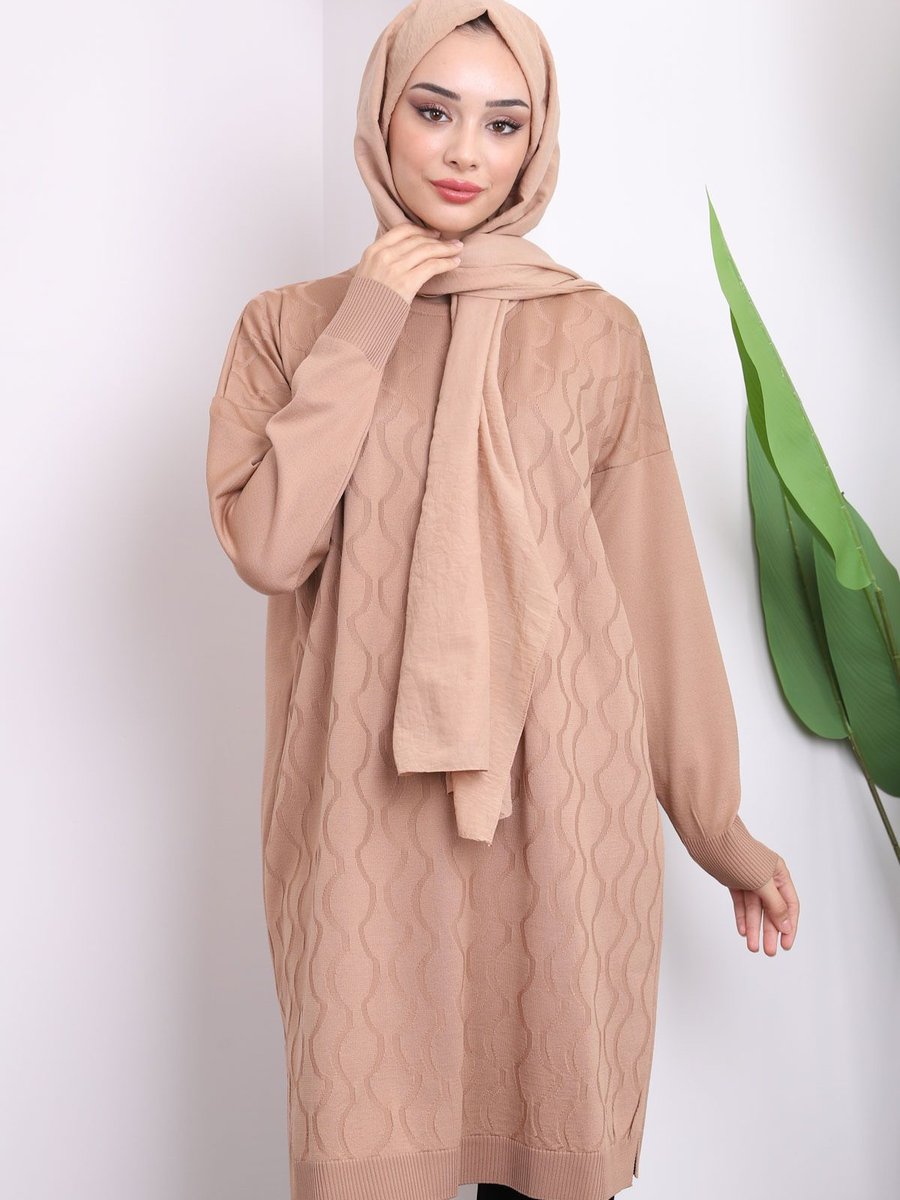 İmajbutik Bisküvi Soğuk İplik Merserize Triko Tunik