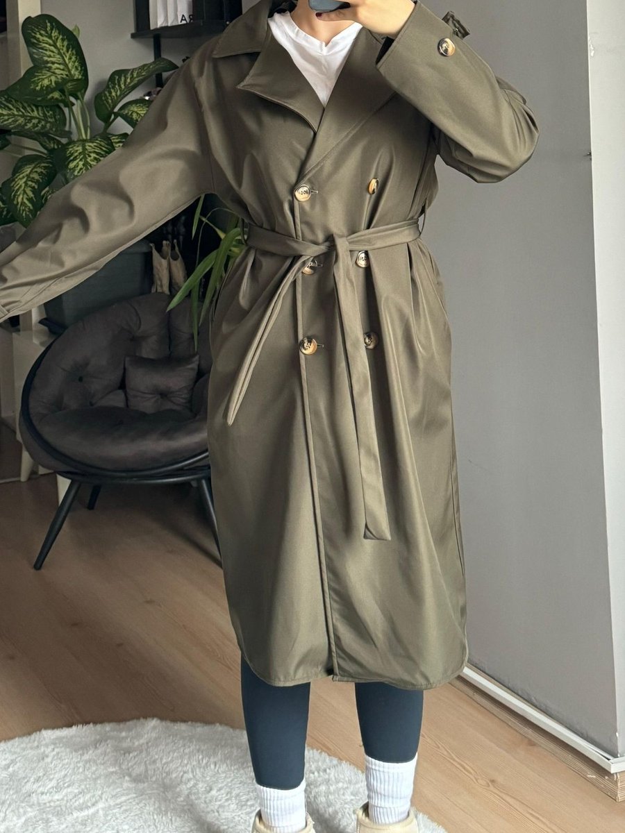 Qenz Klasik Model Trençkot Haki