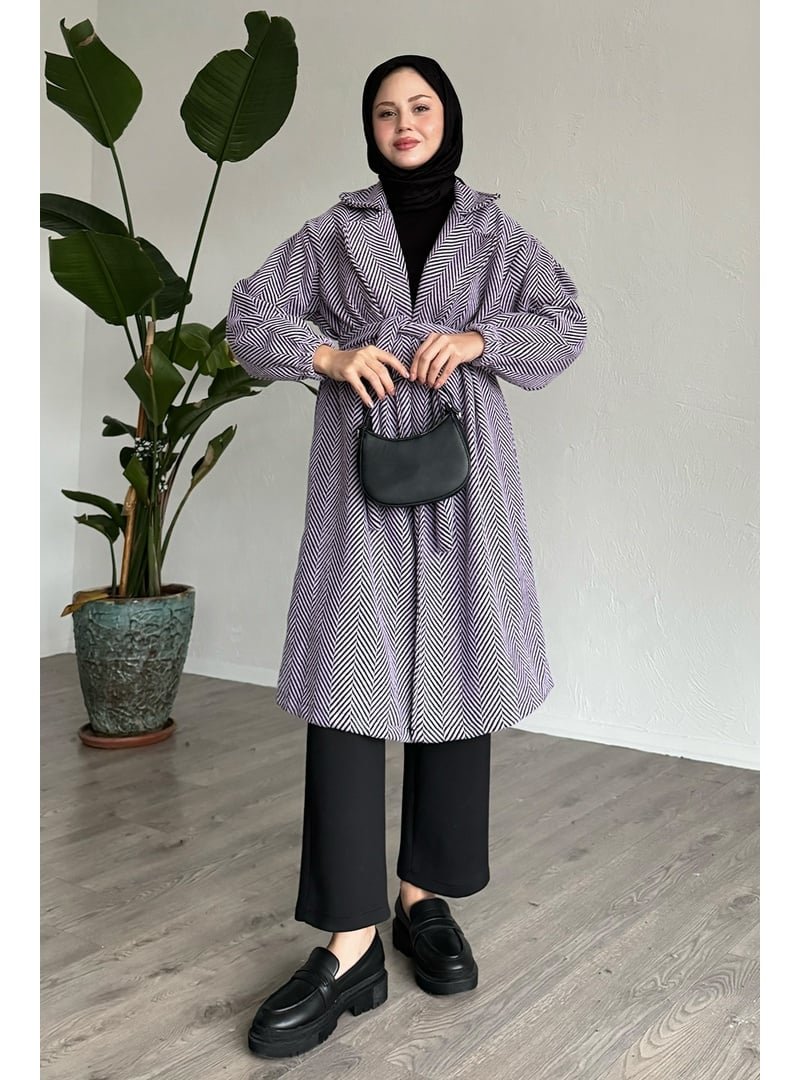 InStyle Balıksırtı Lila Kaşe Kaban