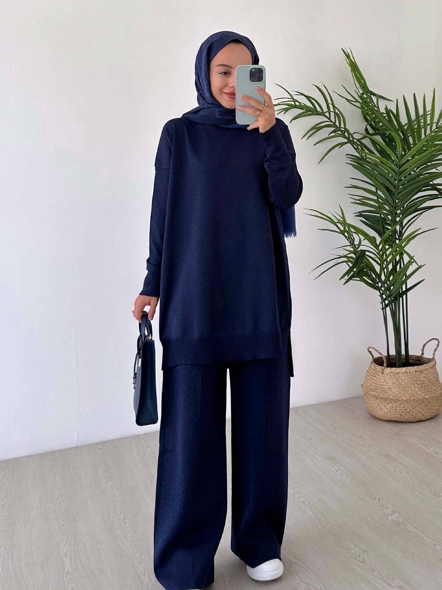 Ka Hijab Işıltılı Merserize Takım Lacivert