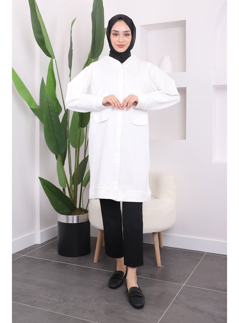 İmaj Butik Ekru Çıtçıtlı Kapüşonlu İki İplik Kap
