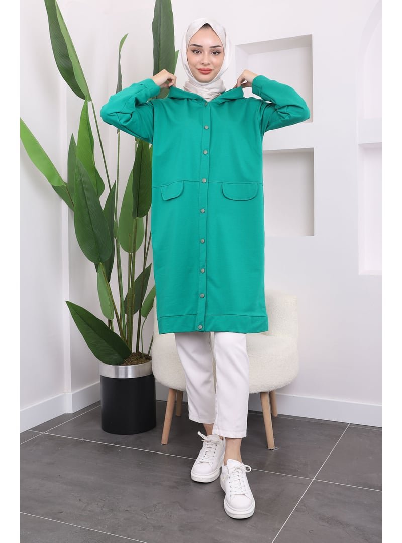 İmaj Butik Yeşil Çıtçıtlı Kapüşonlu İki İplik Kap
