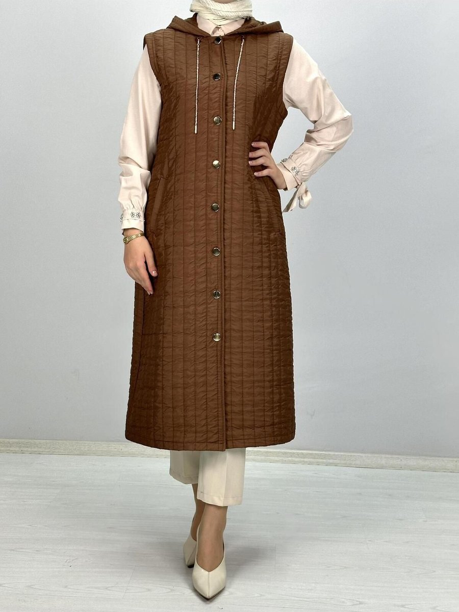 Ottoman Wear Büyük Beden Kapitone Yelek Kahve