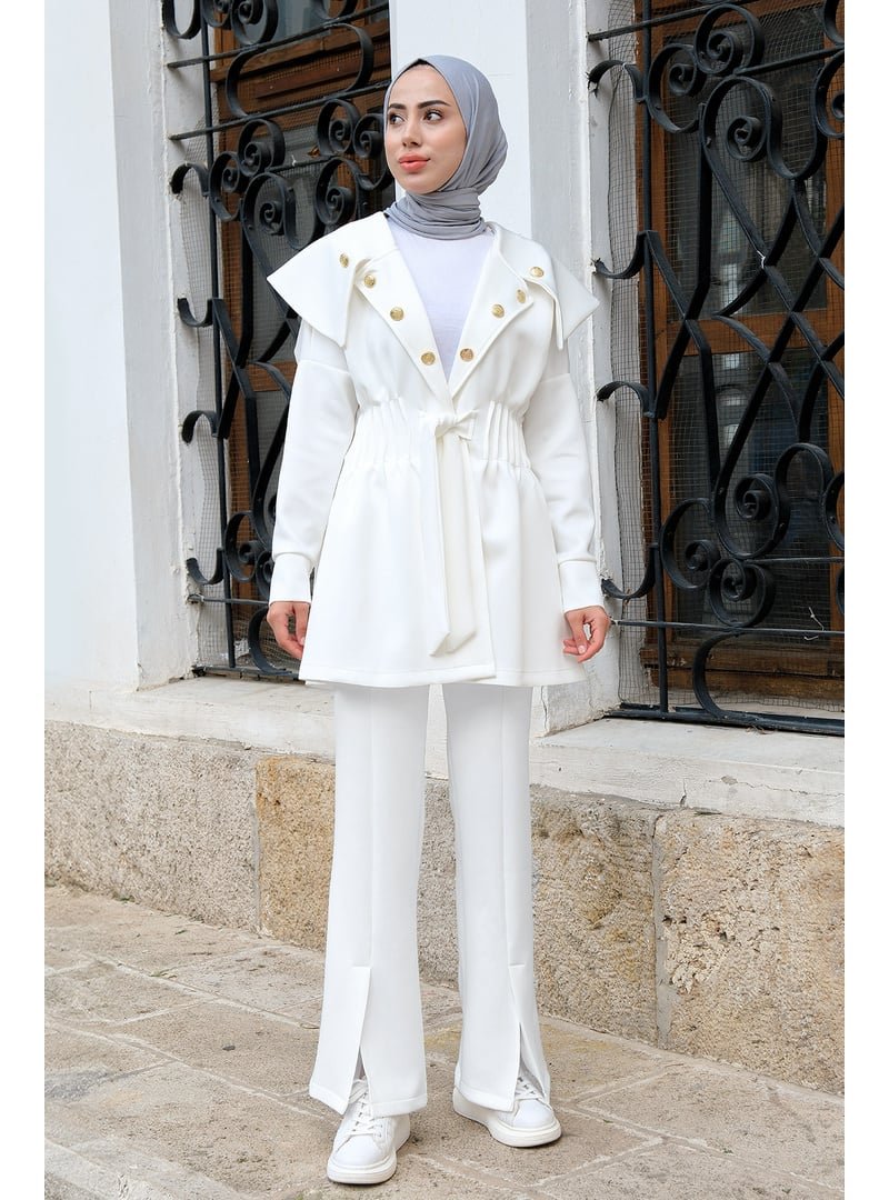Locco Moda Beyaz Ön Yırtmaçlı Scuba Pantolon