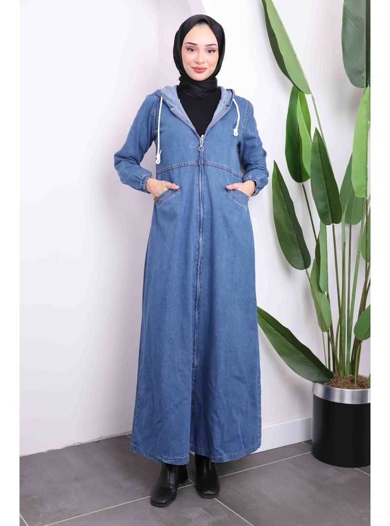 İmaj Butik Mavi Kapüşonlu Fermuarlı Kot Kap