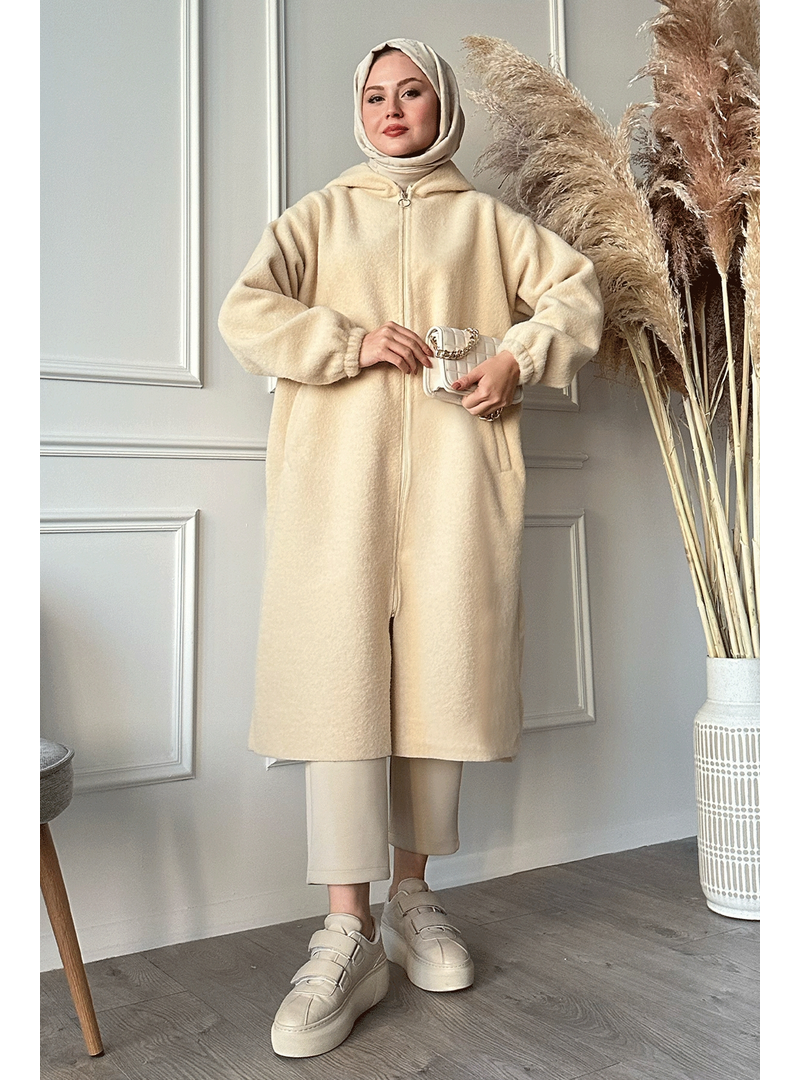 InStyle Keçe Kapüşonlu Ekru Kap