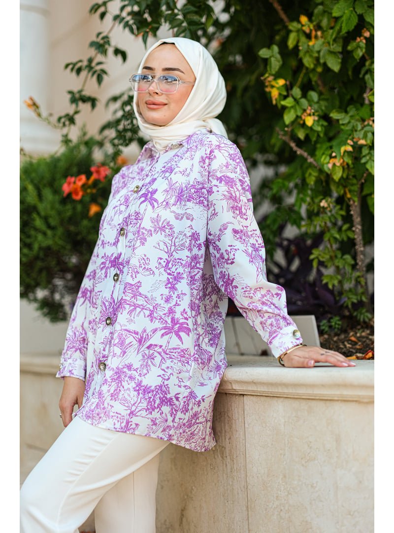 Locco Moda Mor Dijital Baskılı Gömlek