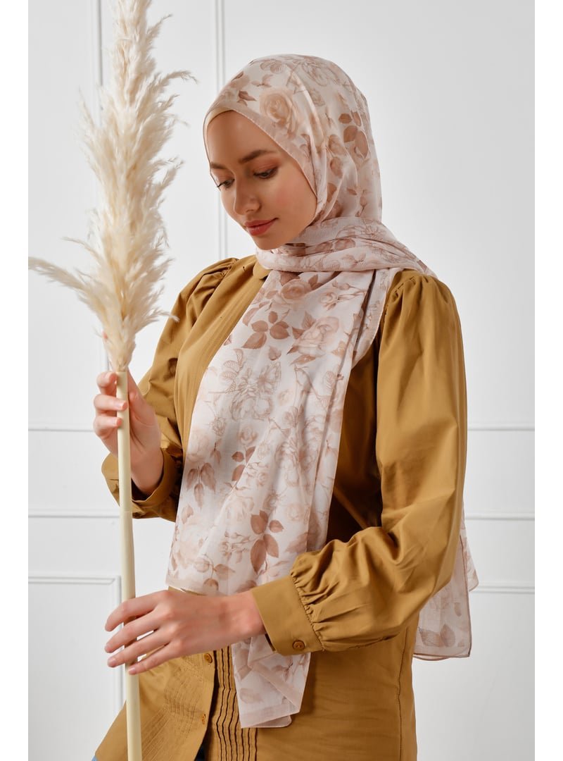 ŞALESS Açık Kahverengi Desenli Şal