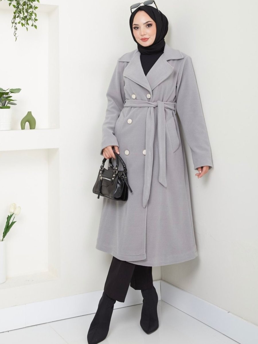Nevayla Moda Kaşe Uzun Kaban / Gri