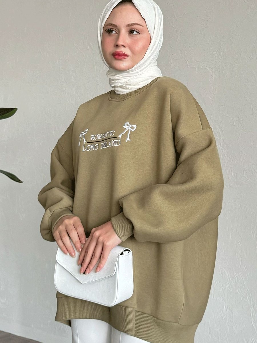 Instyle Fiyonk Yazı İşleme Haki Sweat