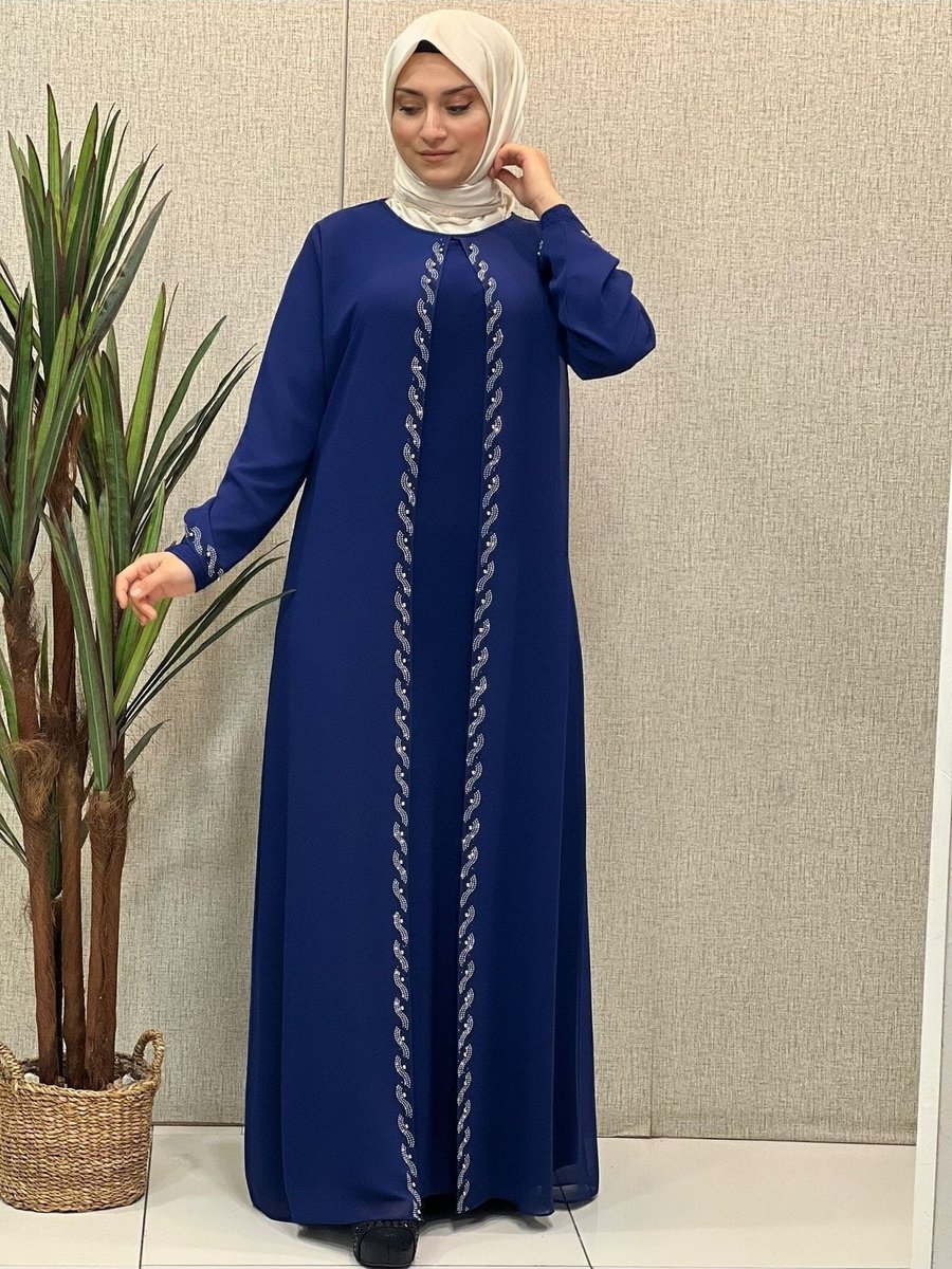 Butik Büyük Beden İnci Taşlı Abiye Elbise