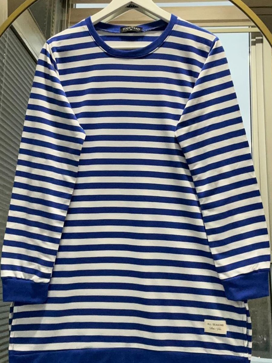 Bold Grup Moda Neva Saks Iki Iplik Kışlık Çizgili Bisiklet Yaka Salaş Tunik Sweatshirt