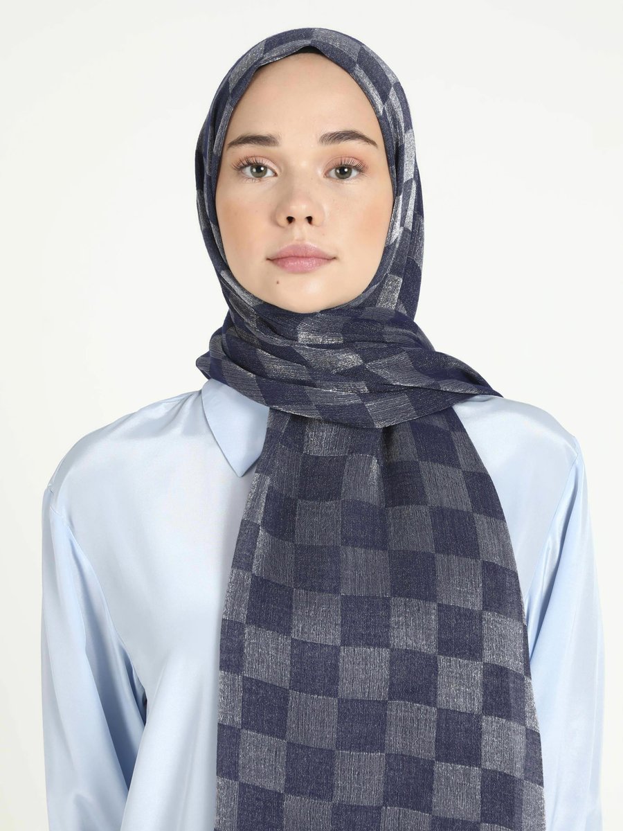 Miray İndigo Dama Karla Şal