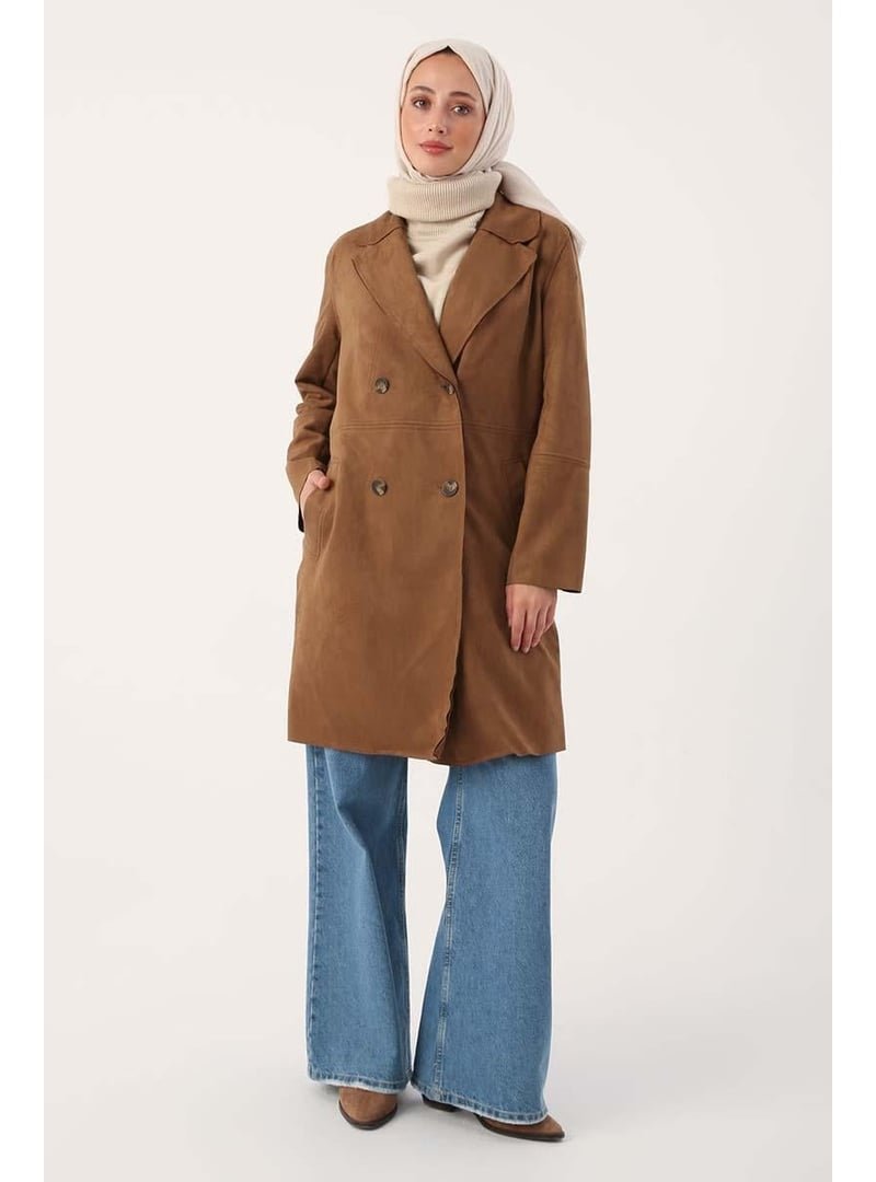 Allday Sütlü Kahve Süet Kruvaze Blazer Ceket