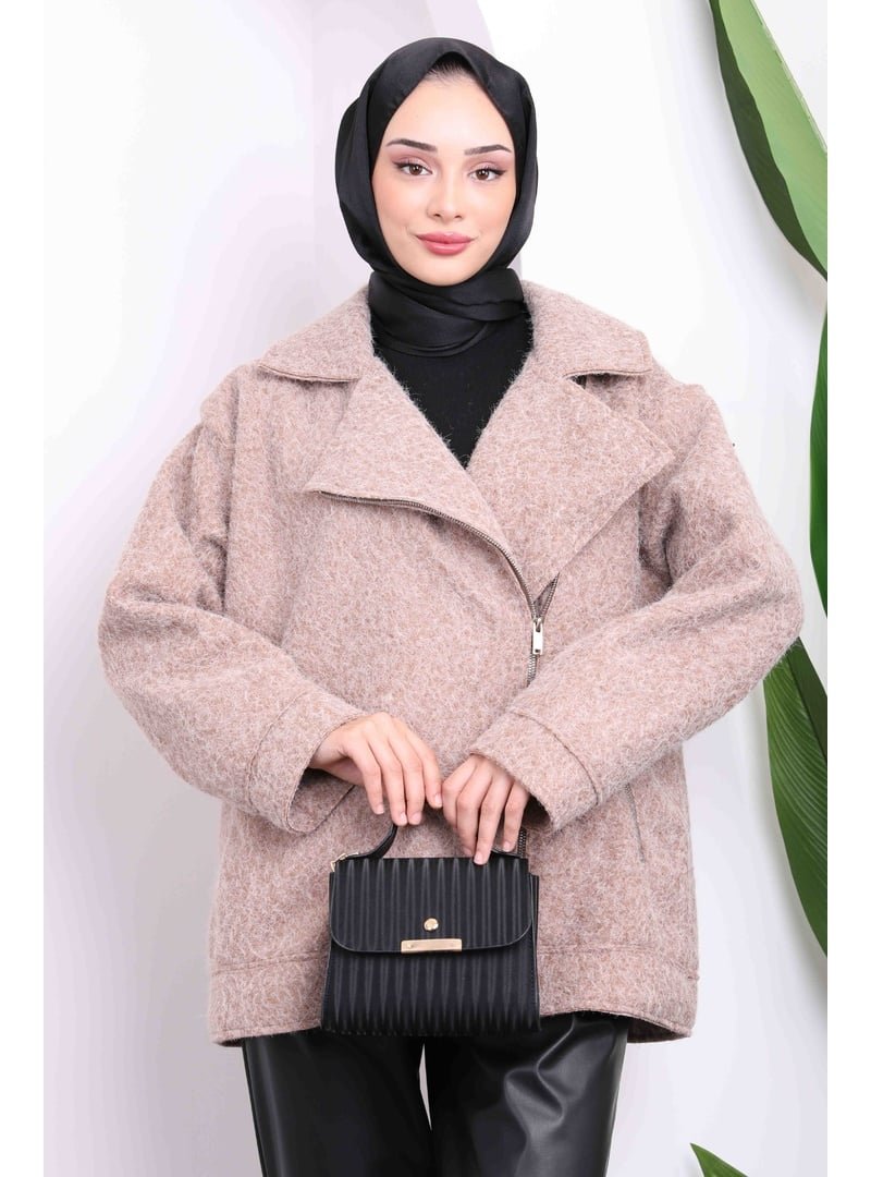 İmaj Butik Vizon Fermuarlı Kısa Kaşe Kaban