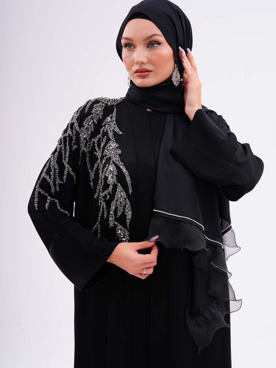 Gülsemali Kumaş Dubai İpeği Lüks Abaya Platin Dantel Kaliteli Dış Giyim Özel Günler İçin