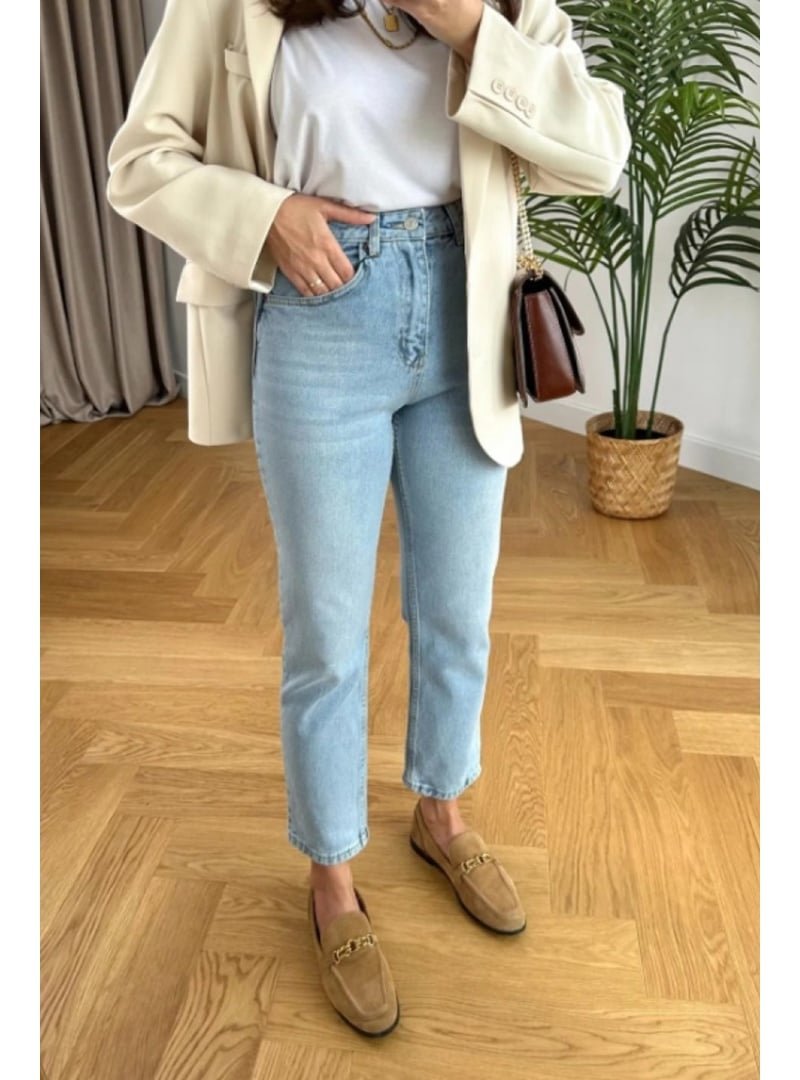 Bestenur Açık Mavi Mom Kot Pantolon
