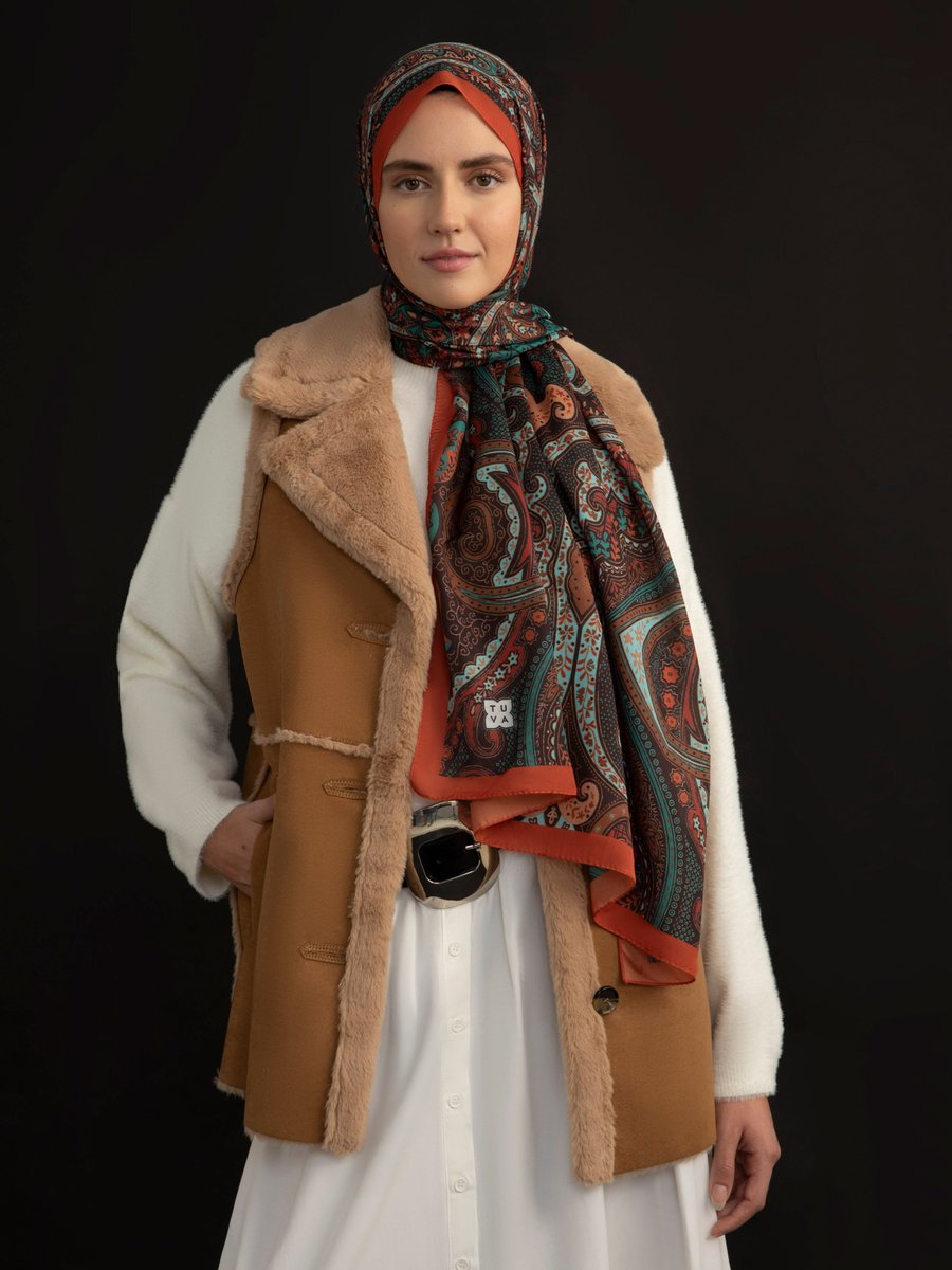 Tuva Cok Renkli Etnik Desenli Şal