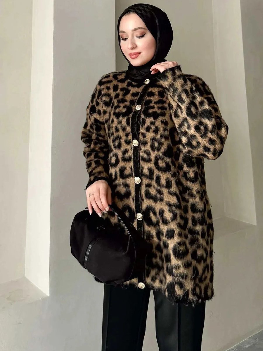 Ugdelia Yumoş Leopar Desenli Triko Hırka