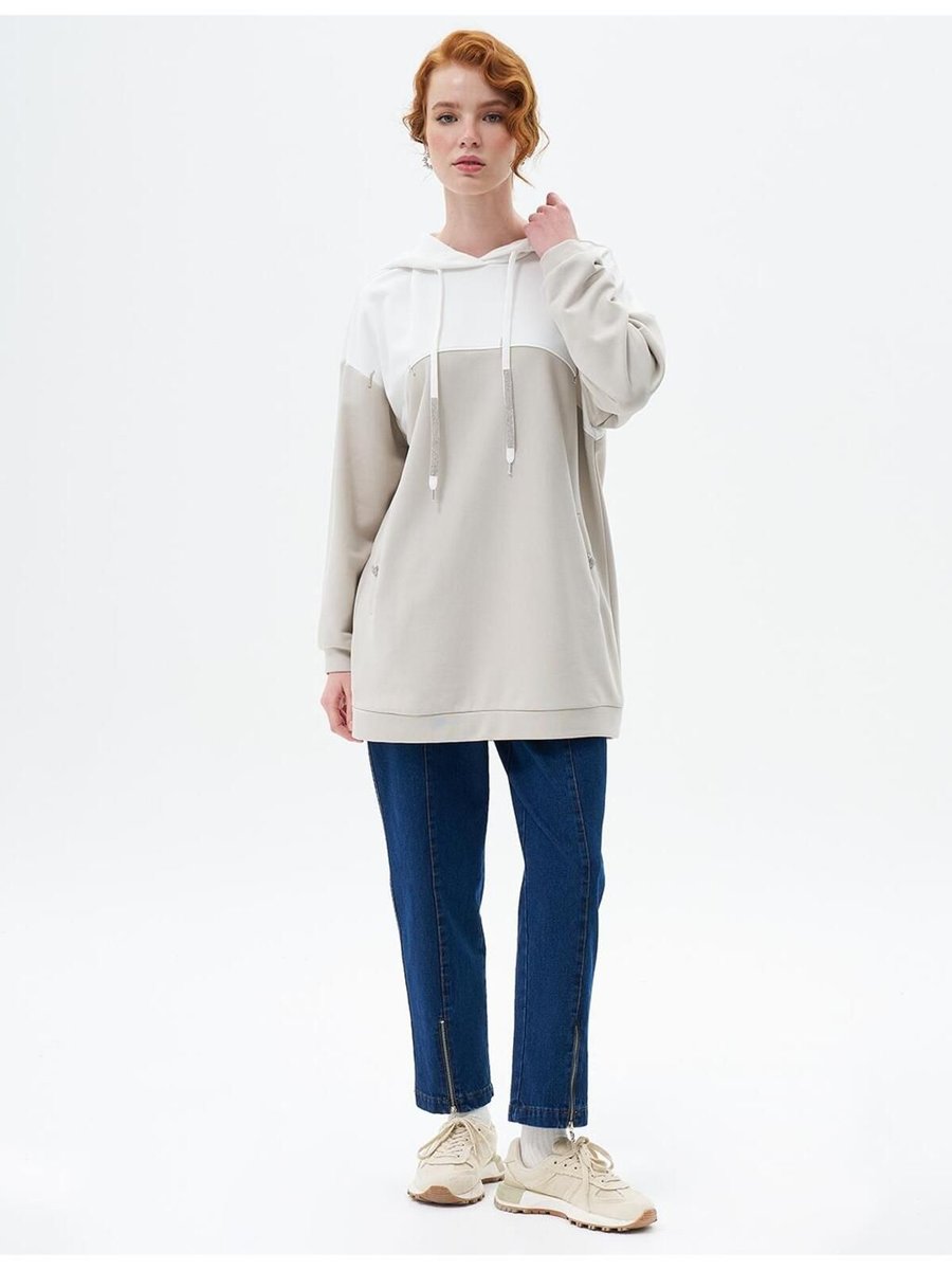 Kayra Kumaş Garnili Üç İplik Sweatshirt Gri