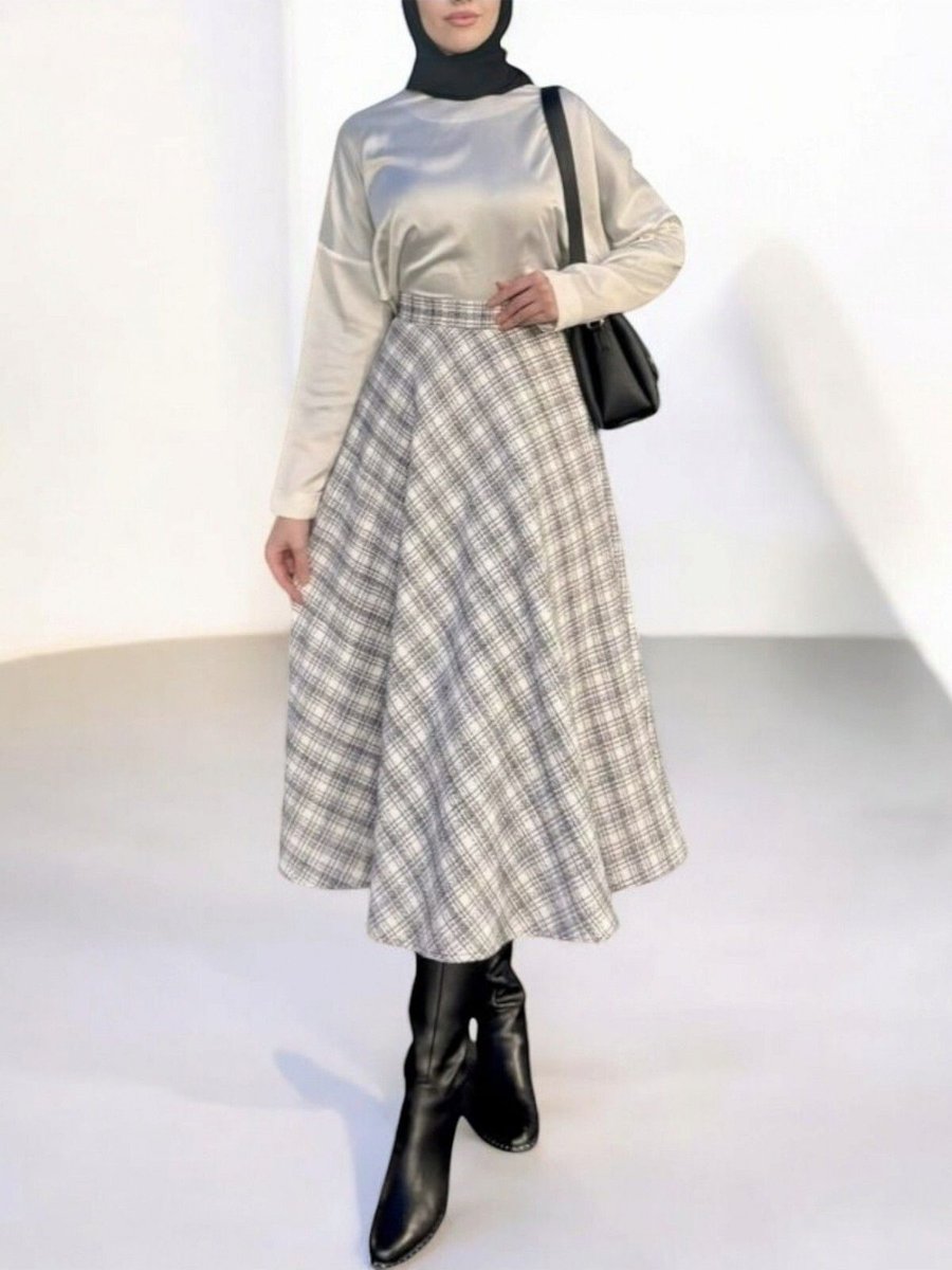 Hijabaya Beli Fermuarlı Tüvit Çan Etek