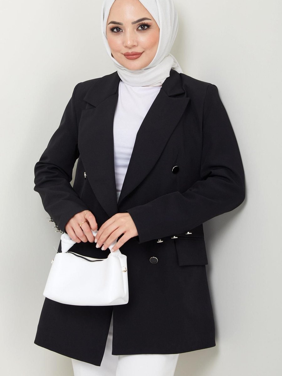 Hafsamina Düğmeli Blazer Ceket Siyah