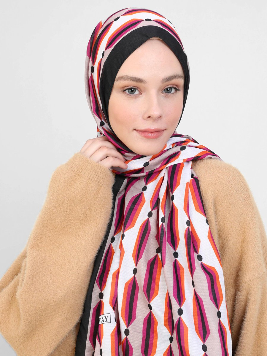 Miray Mürdüm Nevada Pamuk Şal Çizgi Desen Siyah