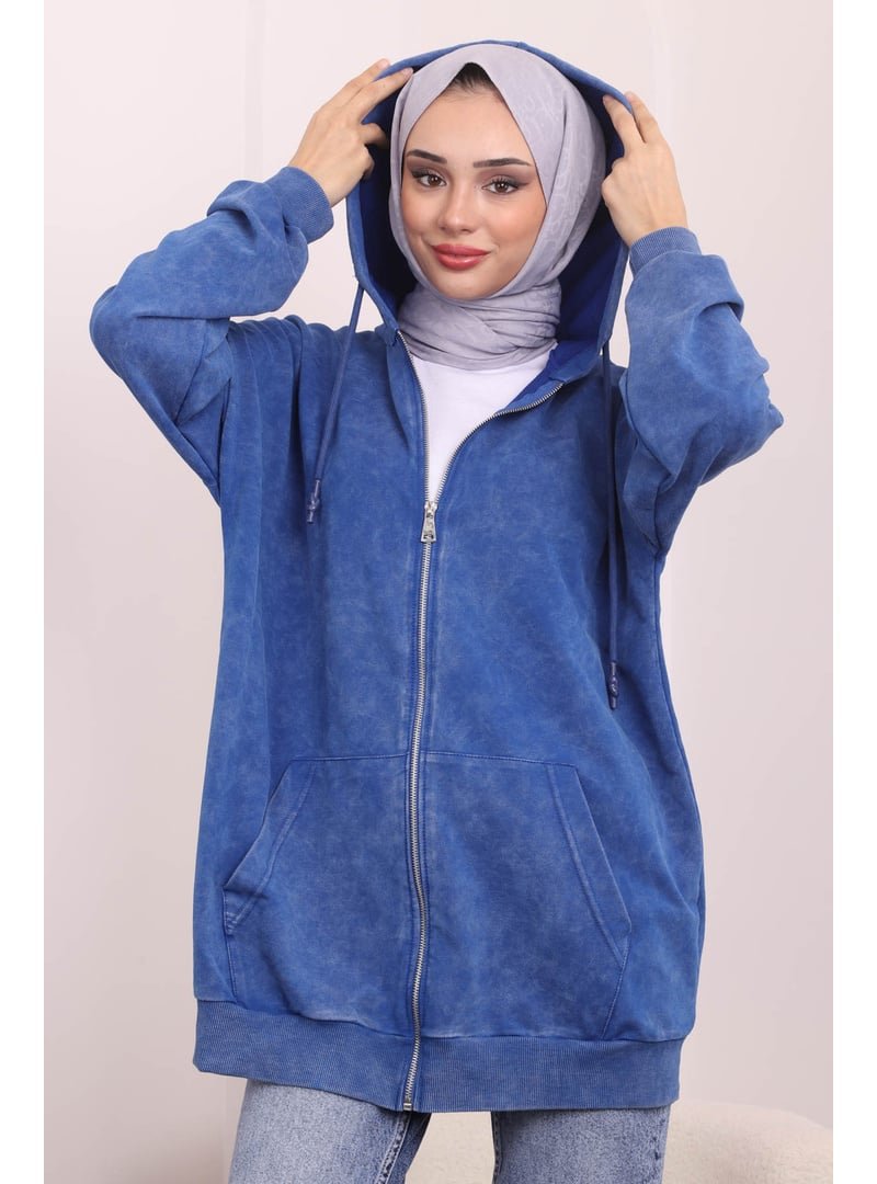 İmaj Butik Saks Mavisi Kapüşonlu Fermuarlı Cepli Sweatshirt İmaj Butik Saks Mavisi Kapüşonlu Fermuarlı Cepli Sweatshirt