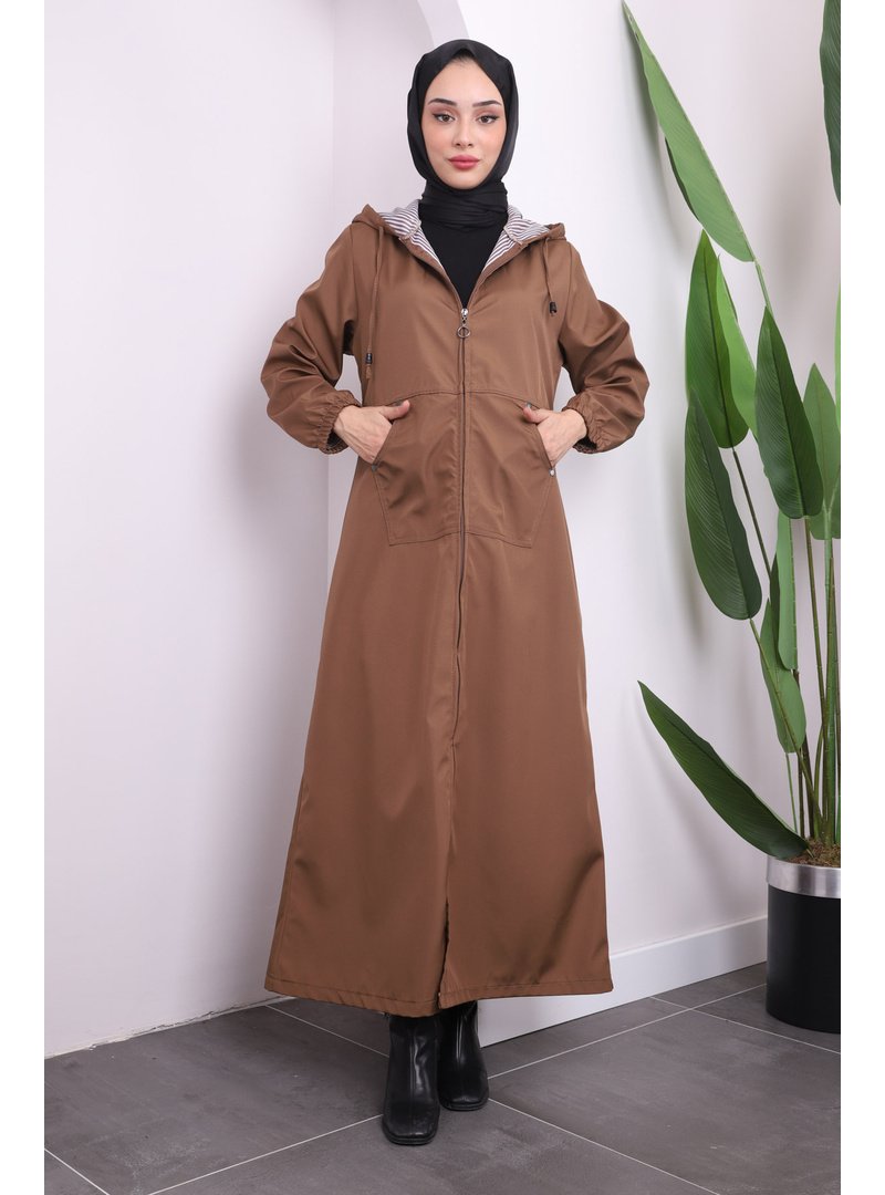 İmaj Butik Camel Kapüşonlu Fermuarlı Kap