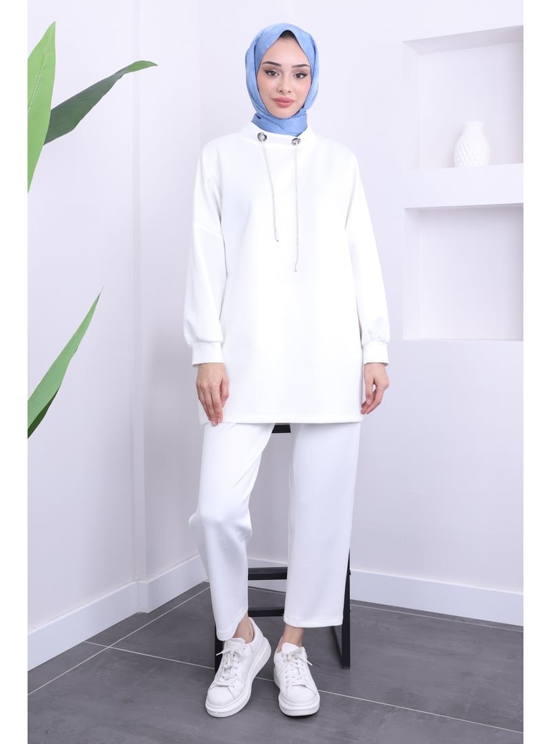İmaj Butik Beyaz Tunik Pantolon Scuba Takım