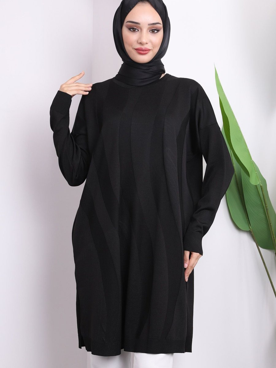 İmajbutik Siyah Soğuk İplik Merserize Triko Tunik