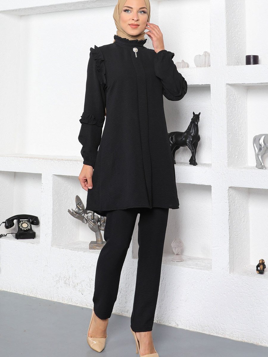 Modamihram Siyah Fırfır Detaylı Takım Modamihram Siyah Fırfır Detaylı Takım