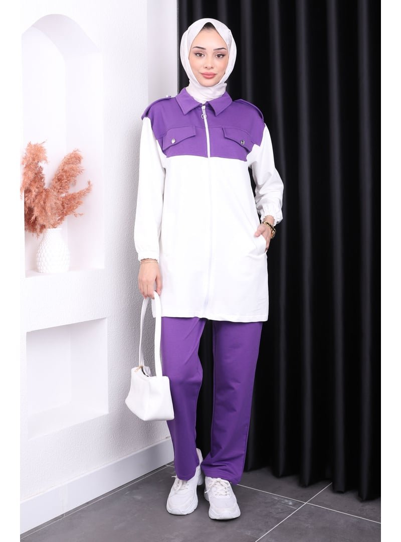 İmaj Butik Mor Fermuarlı Pantolonlu İki İplik Takım