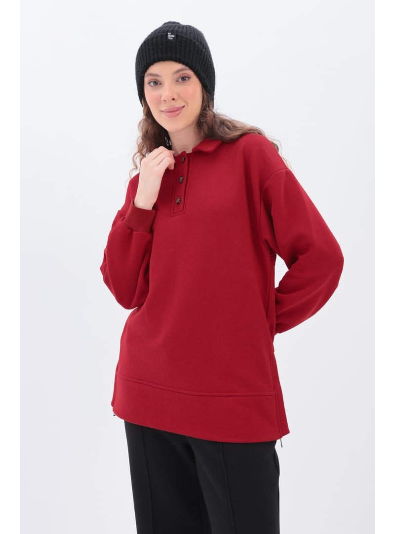 Allday Kırmızı Yanları Fermuarlı Yakalı Sweat Tunik