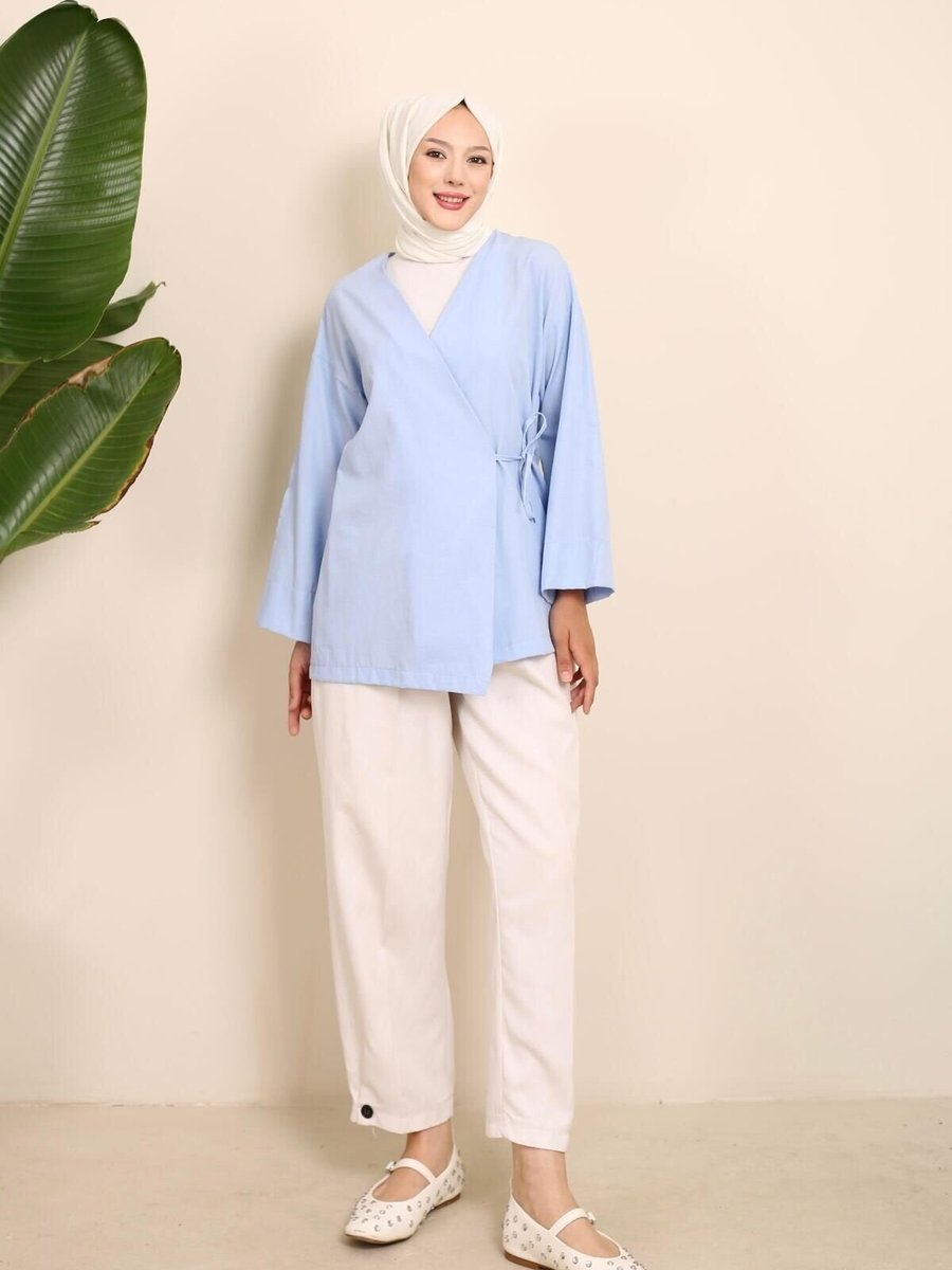 Nergis Neva Butik Bebe Mavi Yandan Bağlamalı Kimono Tunik
